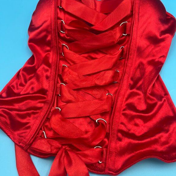 Gothic Bright Red Lace Up Adjustable Padded 3 Hook Corset Women's Size M - Picture 4 of 11